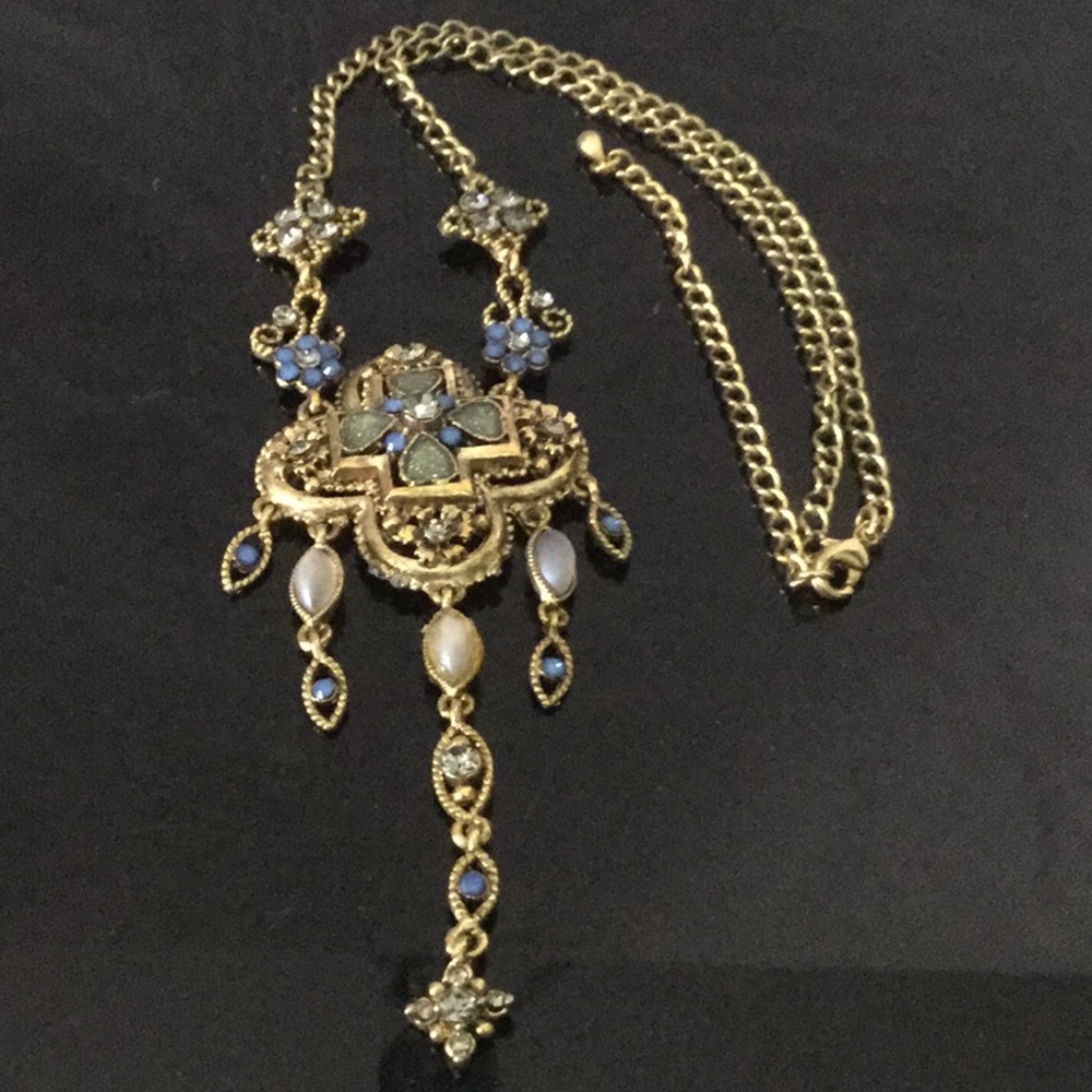 Vtg20”W/3”ExtBrassElaborateCross W/AustCrystMoonst - Picture 9 of 11